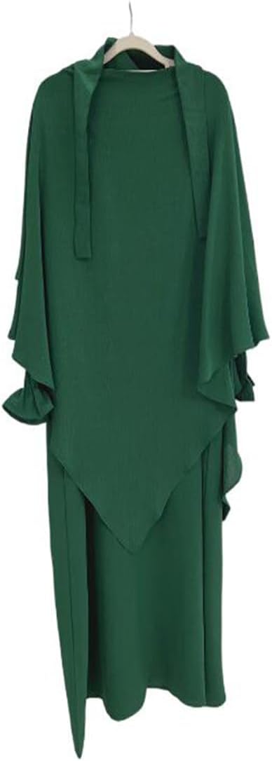 Women Prayer Dress Muslim Ramadan Garment Abaya Dubai Islam Jilbeb 2 Piece Set Layered Khimar Scarf Hijab and Long Dress