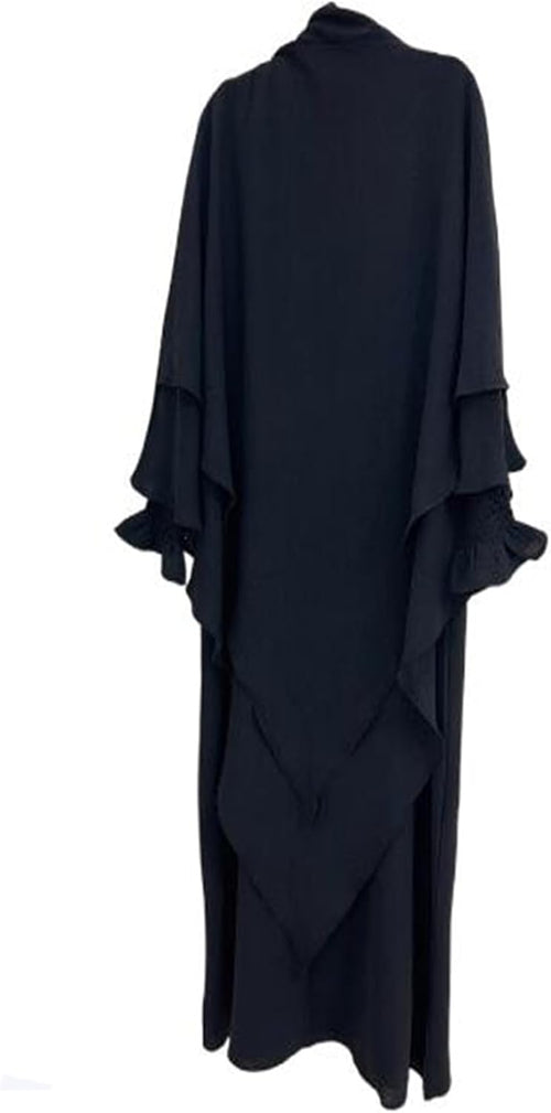 Women Prayer Dress Muslim Ramadan Garment Abaya Dubai Islam Jilbeb 2 Piece Set Layered Khimar Scarf Hijab and Long Dress