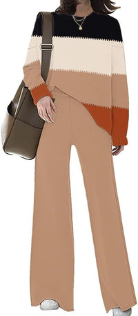 ETCYY NEW Womens Elegant Lounge Sets Knitted Sweatsuit Sets 2 Piece Outfits with Sweater Tops and Wide Leg Sweatpants