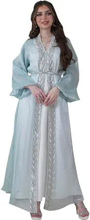 Embroidery Jalabiya Chiffon Abaya Dress for Women Dubai Sadui Muslim Eid Clothes