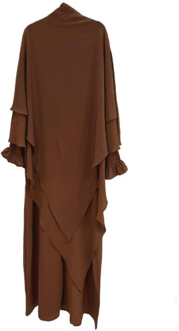 Women Prayer Dress Muslim Ramadan Garment Abaya Dubai Islam Jilbeb 2 Piece Set Layered Khimar Scarf Hijab and Long Dress