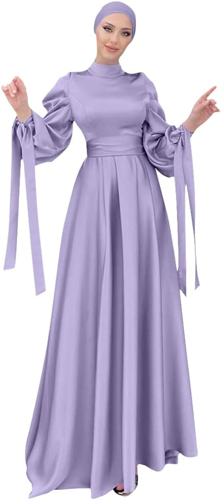 OBEEII Muslim Dress for Women Loose Full Cover Long Abaya Satin Dress Kaftan Abayas Islamic Robe S-XXL