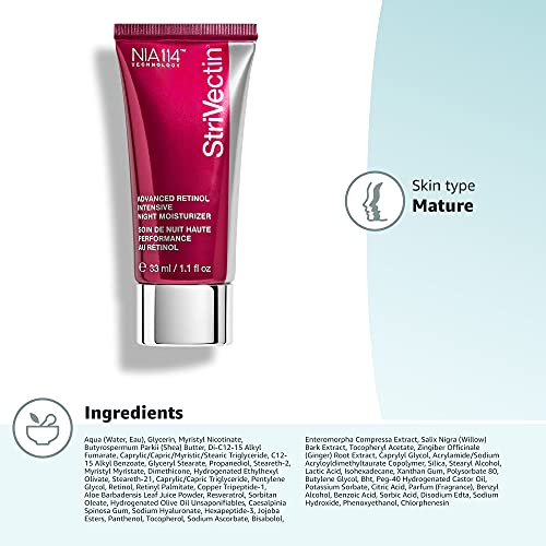 StriVectin Advanced Retinol Intensive Night Moisturizer, Targets Visible Signs of Aging for Healthier Skin, 1.7 Fl Oz