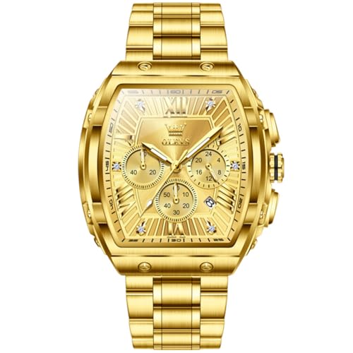 OLEVS Watches Men Chronograph Waterproof Rectangle Face Moon Phase Stainless Steel Strap Dress Watches for Men Luminous Quartz Calendar Mens Wrist Watch