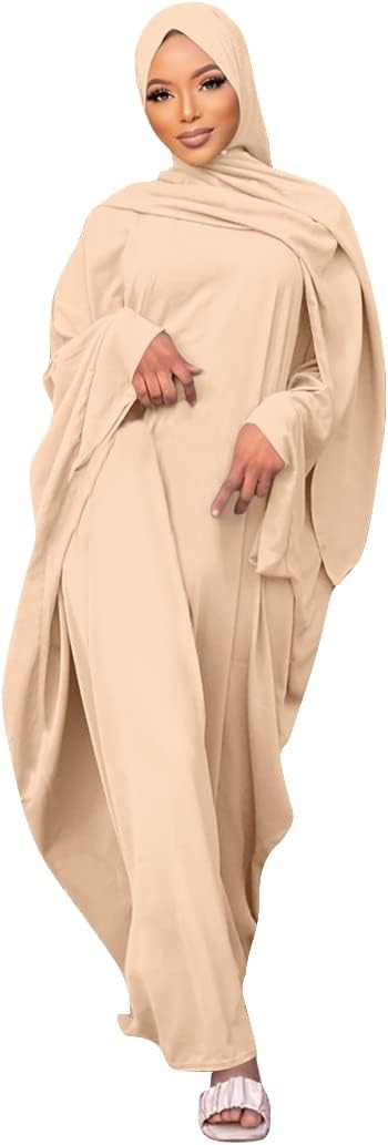 Muslim Dress for Women Pakistani Kaftan Abaya Robe + Hijab Arabic Islamic Prayer Clothes Dubai Outfits