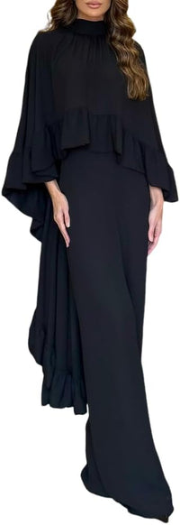 CHICME 2 Pieces Outfits for Women 2025 High-Low Ruffles Hem Cape Top and Casual Wide Leg Pants Travel Matching Sets