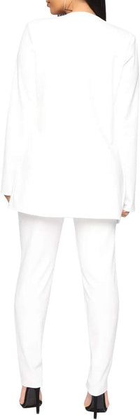 Aro Lora Women's 2 Piece Outfit Casual Solid Open Front Blazer and Pencil Pant Suits Set