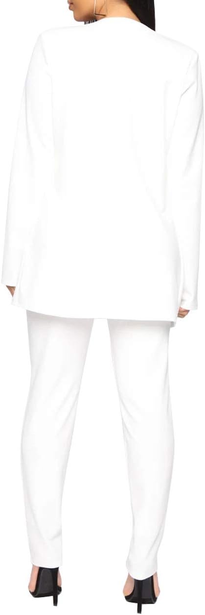 Aro Lora Women's 2 Piece Outfit Casual Solid Open Front Blazer and Pencil Pant Suits Set