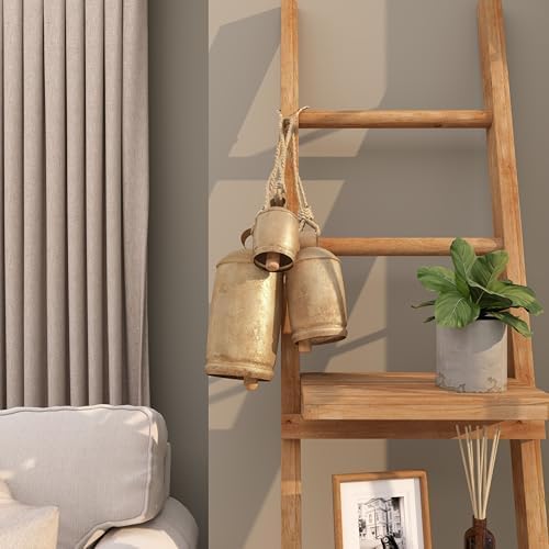 Deco 79 Gold Metal Tibetan Inspired Decorative Giant XL Cow Bells with Jute Hanging Rope, Set of 3 10",8",6"H - Cylindrical