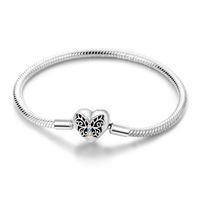 Silver Plated Stars Heart Shape Butterflies Clover Clasp Bracelet for Women Fit Original Charms Beads DIY Making Gift