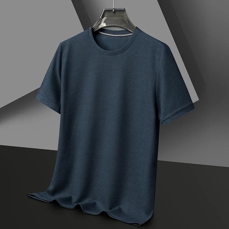Short sleeved Polo shirShort sleeved Waffle Solid Polot fashion splicing men's round neck top cotton daily short sleeved T-shirt - 7DAY'S