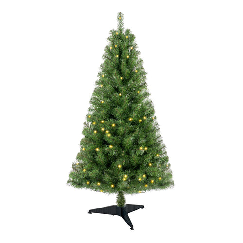 4ft Artificial Christmas Tree Prelit with Stand,100 Warm White LED Lights,Realistic 241 Branch Tips PVC Green Norwood Spruce Tree Easy Assembly for Indoor,Home - 7DAY'S