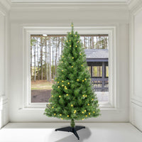 4ft Artificial Christmas Tree Prelit with Stand,100 Warm White LED Lights,Realistic 241 Branch Tips PVC Green Norwood Spruce Tree Easy Assembly for Indoor,Home - 7DAY'S