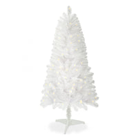 4ft White Artificial Christmas Tree Prelit With Stand ,100 Warm White Led Lights, Realistic 241 Branch Tips PVC White Norwood Spruce Tree Easy Assembly For Indoor, Home - 7DAY'S