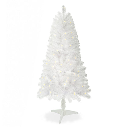 4ft White Artificial Christmas Tree Prelit With Stand ,100 Warm White Led Lights, Realistic 241 Branch Tips PVC White Norwood Spruce Tree Easy Assembly For Indoor, Home - 7DAY'S