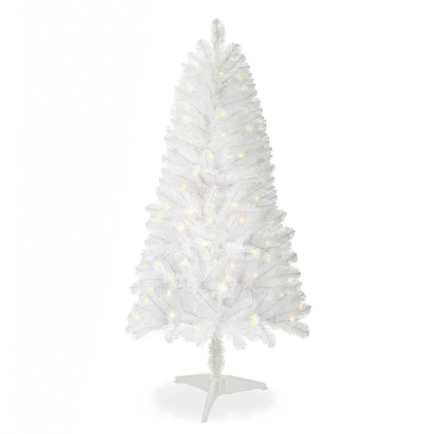 4ft White Artificial Christmas Tree Prelit With Stand ,100 Warm White Led Lights, Realistic 241 Branch Tips PVC White Norwood Spruce Tree Easy Assembly For Indoor, Home - 7DAY'S