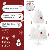 4ft White Artificial Christmas Tree Prelit With Stand ,100 Warm White Led Lights, Realistic 241 Branch Tips PVC White Norwood Spruce Tree Easy Assembly For Indoor, Home - 7DAY'S