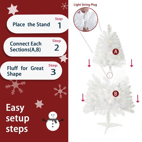 4ft White Artificial Christmas Tree Prelit With Stand ,100 Warm White Led Lights, Realistic 241 Branch Tips PVC White Norwood Spruce Tree Easy Assembly For Indoor, Home - 7DAY'S