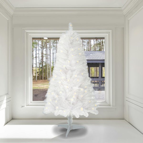 4ft White Artificial Christmas Tree Prelit With Stand ,100 Warm White Led Lights, Realistic 241 Branch Tips PVC White Norwood Spruce Tree Easy Assembly For Indoor, Home - 7DAY'S