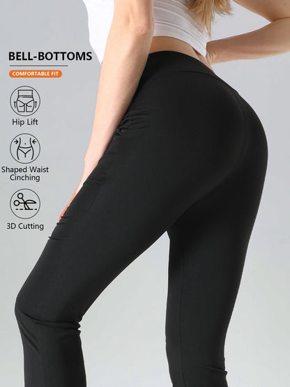 4pcs High - Waisted Flare Sharkskin Leggings – Slim Fit, Lightweight & Sculpting Yoga Pants - 7DAY'S
