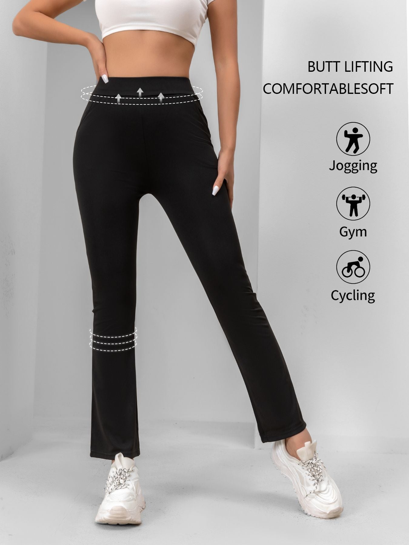 4pcs High - Waisted Flare Sharkskin Leggings – Slim Fit, Lightweight & Sculpting Yoga Pants - 7DAY'S