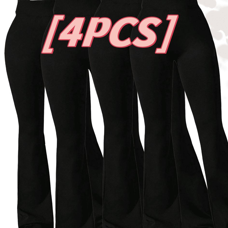 4pcs High - Waisted Flare Sharkskin Leggings – Slim Fit, Lightweight & Sculpting Yoga Pants - 7DAY'S
