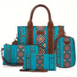 4Pcs women's purse Tote, retro work satchel lightweight, Boho chic tote everyday green - 7DAY'S