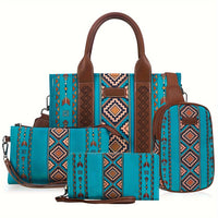 4Pcs women's purse Tote, retro work satchel lightweight, Boho chic tote everyday green - 7DAY'S