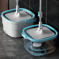 4PCS/SET rotating square mop set, equipped with mop bucket and 2 washable and reusable microfiber cotton pads, clean water and sewage separation technology - 7DAY'S