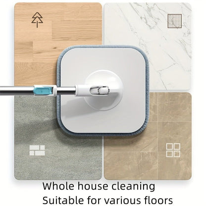 4PCS/SET rotating square mop set, equipped with mop bucket and 2 washable and reusable microfiber cotton pads, clean water and sewage separation technology - 7DAY'S