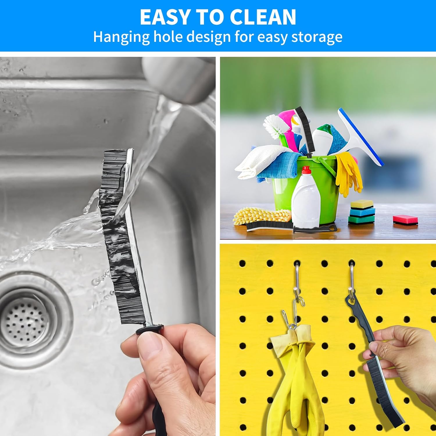 4TH Multi - Purpose Hard Bristle Crevice Cleaning Brush - Deep Reach Gap Cleaning Tool for Household Use - Versatile, Durable, Thin Brush to Clean Tight Spaces - 4 Pcs, Black - 7DAY'S