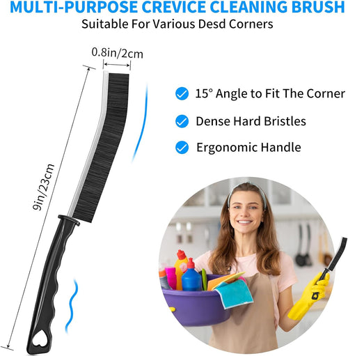 4TH Multi - Purpose Hard Bristle Crevice Cleaning Brush - Deep Reach Gap Cleaning Tool for Household Use - Versatile, Durable, Thin Brush to Clean Tight Spaces - 4 Pcs, Black - 7DAY'S