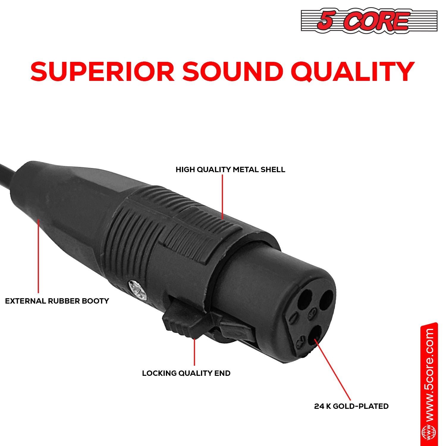 5 Core 10 Pieces Female XLR to 1/4 Inch (6.35mm) TS Mono Jack Microphone Cable, Unbalanced 3 Pin XLR Female to Quarter inch TS Plug Mic Cord for Dynamic Microphone - Mic Cord 10PCS - 7DAY'S