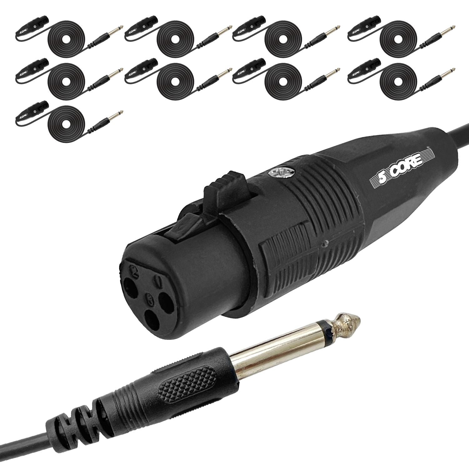 5 Core 10 Pieces Female XLR to 1/4 Inch (6.35mm) TS Mono Jack Microphone Cable, Unbalanced 3 Pin XLR Female to Quarter inch TS Plug Mic Cord for Dynamic Microphone - Mic Cord 10PCS - 7DAY'S