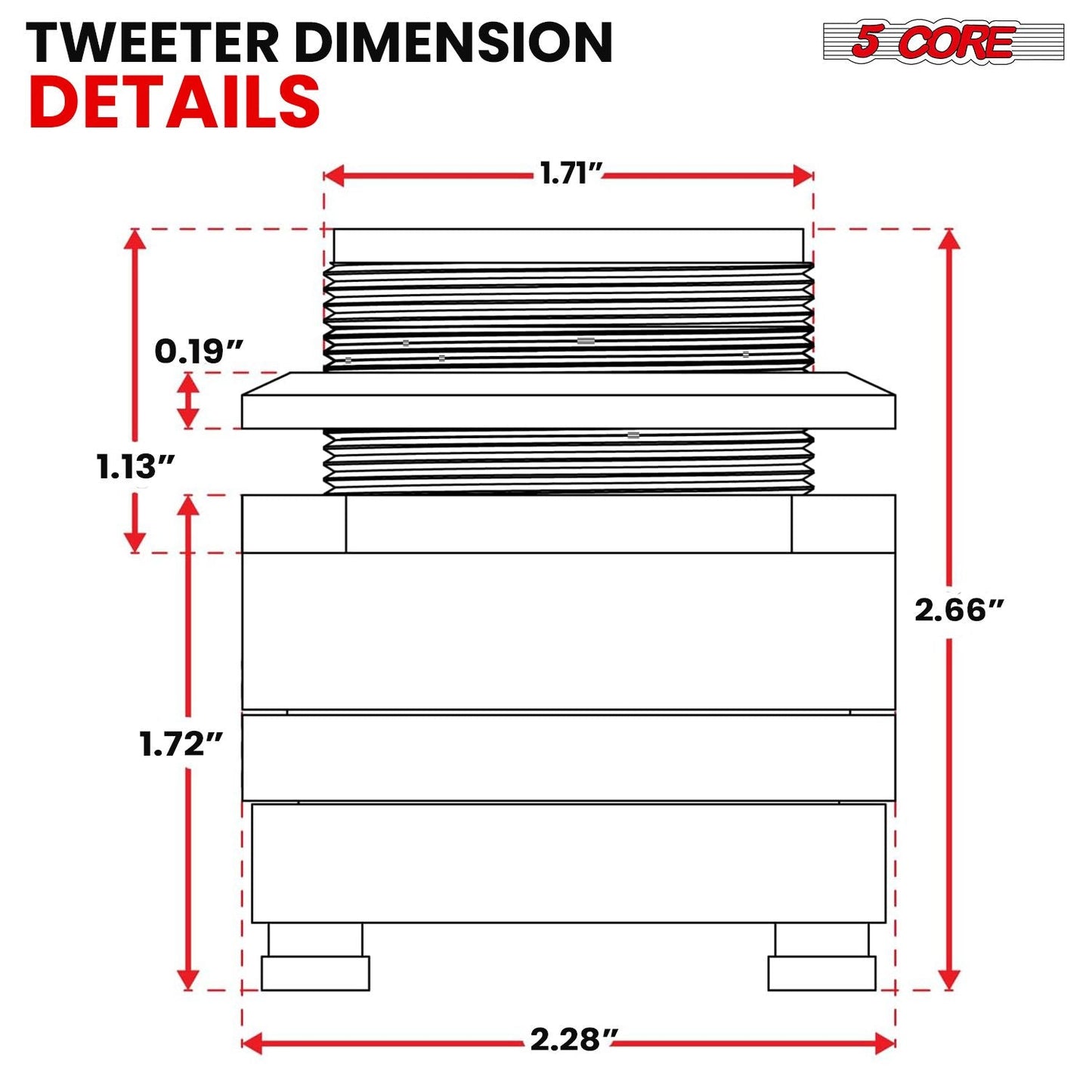 5 Core 3.5 Inch Tweeters 60W Max 30W RMS 25.4mm Voice Coil Super Tweeter Car Audio - TW ND 02 RED - 7DAY'S