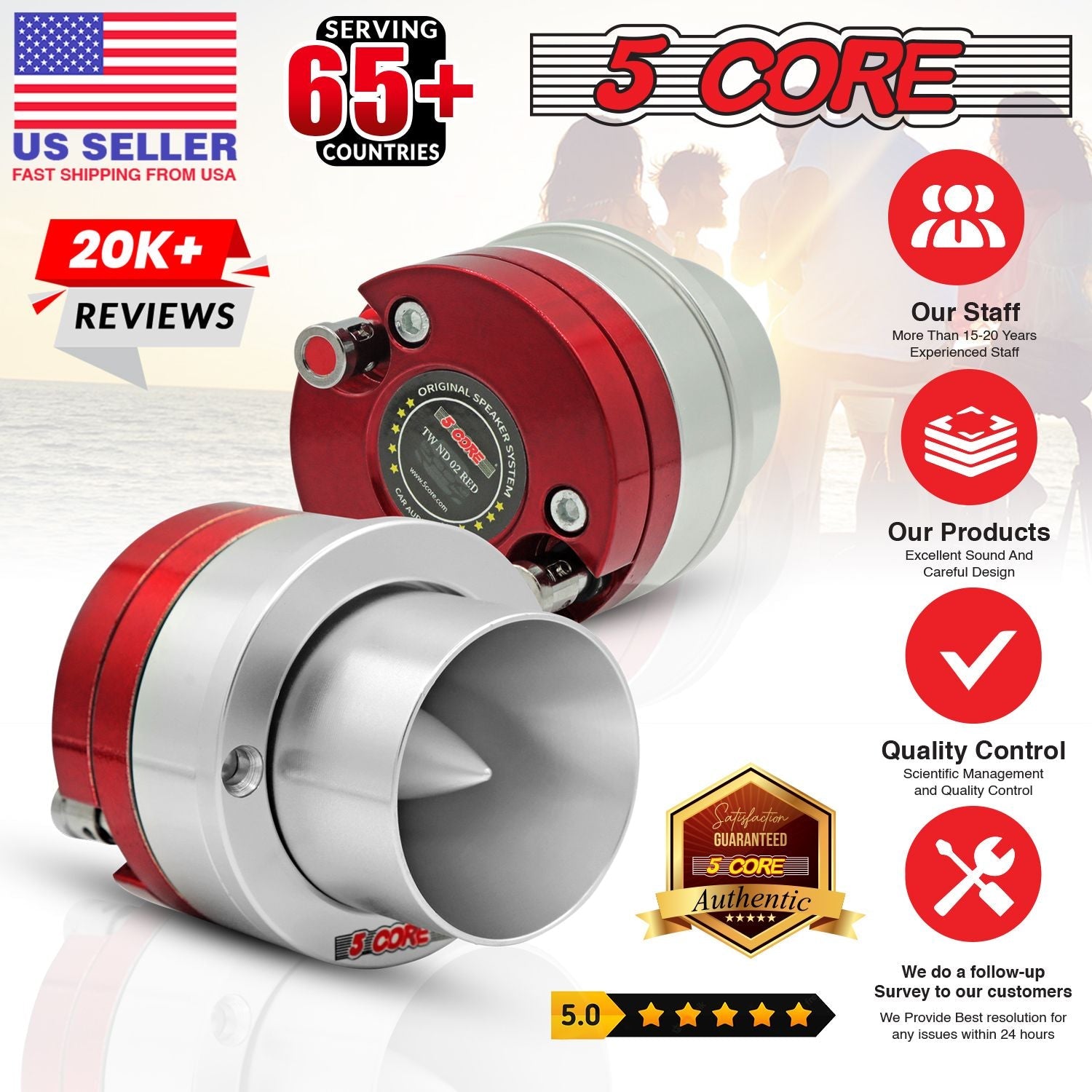5 Core 3.5 Inch Tweeters 60W Max 30W RMS 25.4mm Voice Coil Super Tweeter Car Audio - TW ND 02 RED - 7DAY'S
