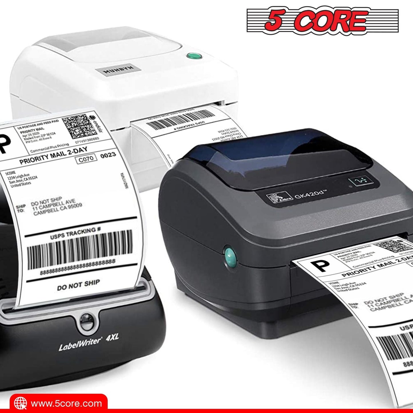 5 Core 4"x6" Direct Thermal Shipping Label 16Pk 4x6 Roll Direct 250/paper Sticker/Perforated White Mailing Labels, Commercial Grade, Premium Adhesive, Works w Most Thermal Printers - DTL 16PK - 7DAY'S