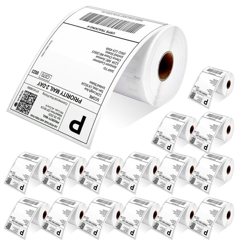 5 Core 4"x6" Direct Thermal Shipping Label 16Pk 4x6 Roll Direct 250/paper Sticker/Perforated White Mailing Labels, Commercial Grade, Premium Adhesive, Works w Most Thermal Printers- DTL 16PK
