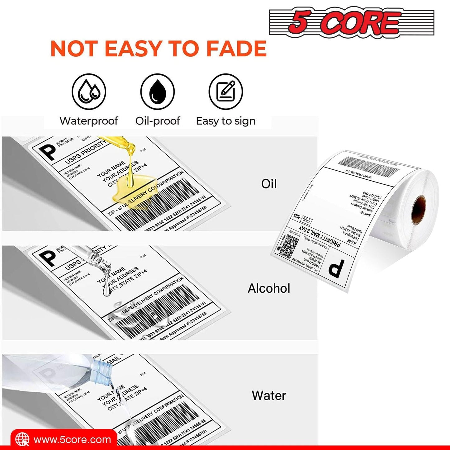 5 Core 4"x6" Direct Thermal Shipping Label 16Pk 4x6 Roll Direct 250/paper Sticker/Perforated White Mailing Labels, Commercial Grade, Premium Adhesive, Works w Most Thermal Printers - DTL 16PK - 7DAY'S