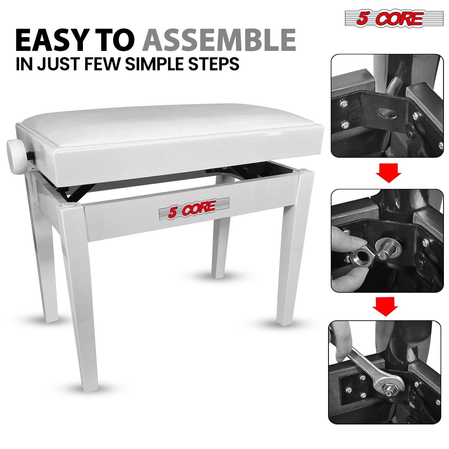 5 Core Adjustable Piano Bench Thick 3.25" Solid Wood Keyboard Stool Heavy Duty Musician Chair - 7DAY'S