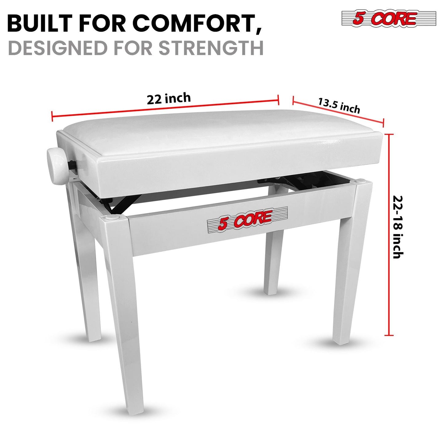 5 Core Adjustable Piano Bench Thick 3.25" Solid Wood Keyboard Stool Heavy Duty Musician Chair - 7DAY'S