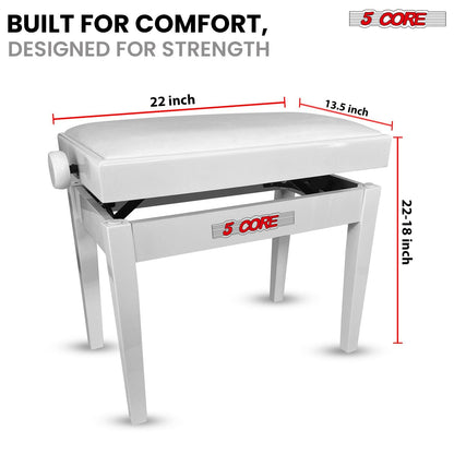 5 Core Adjustable Piano Bench Thick 3.25" Solid Wood Keyboard Stool Heavy Duty Musician Chair - 7DAY'S