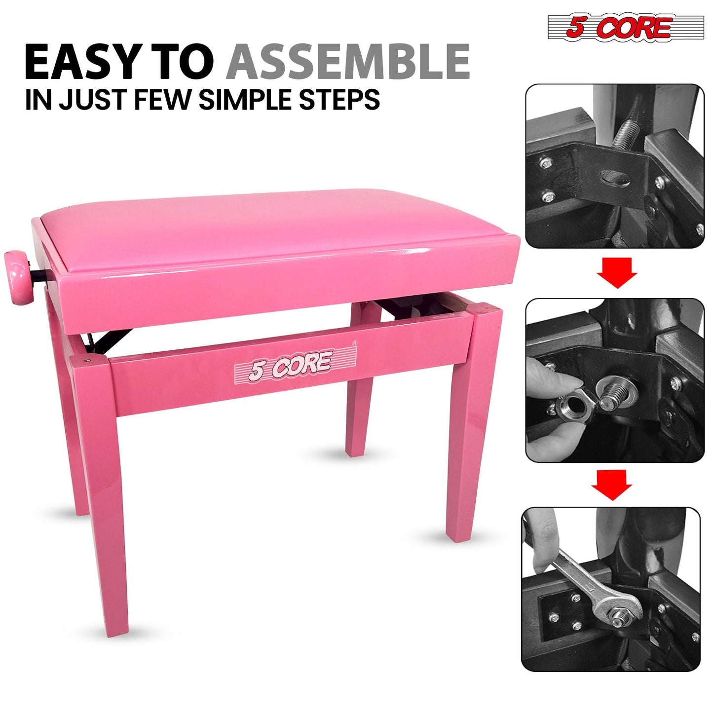 5 Core Adjustable Piano Bench Thick 3.25" Solid Wood Keyboard Stool Heavy Duty Musician Chair - 7DAY'S