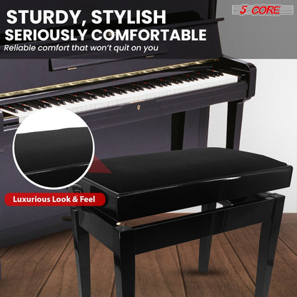 5 Core Adjustable Piano Bench Thick 3.25" Solid Wood Keyboard Stool Heavy Duty Musician Chair - 7DAY'S