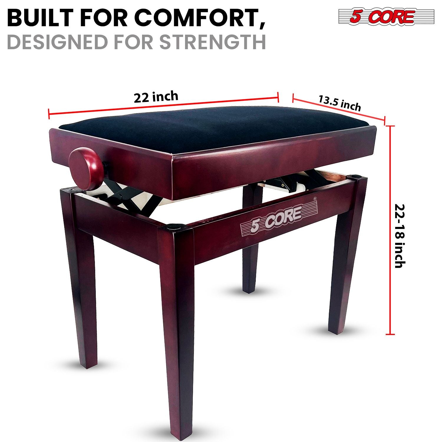 5 Core Adjustable Piano Bench Thick 3.25" Solid Wood Keyboard Stool Heavy Duty Musician Chair - 7DAY'S