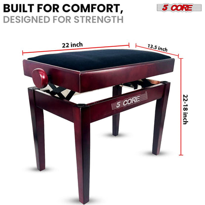 5 Core Adjustable Piano Bench Thick 3.25" Solid Wood Keyboard Stool Heavy Duty Musician Chair - 7DAY'S