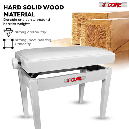 5 Core Adjustable Piano Bench Thick 3.25" Solid Wood Keyboard Stool Heavy Duty Musician Chair - 7DAY'S