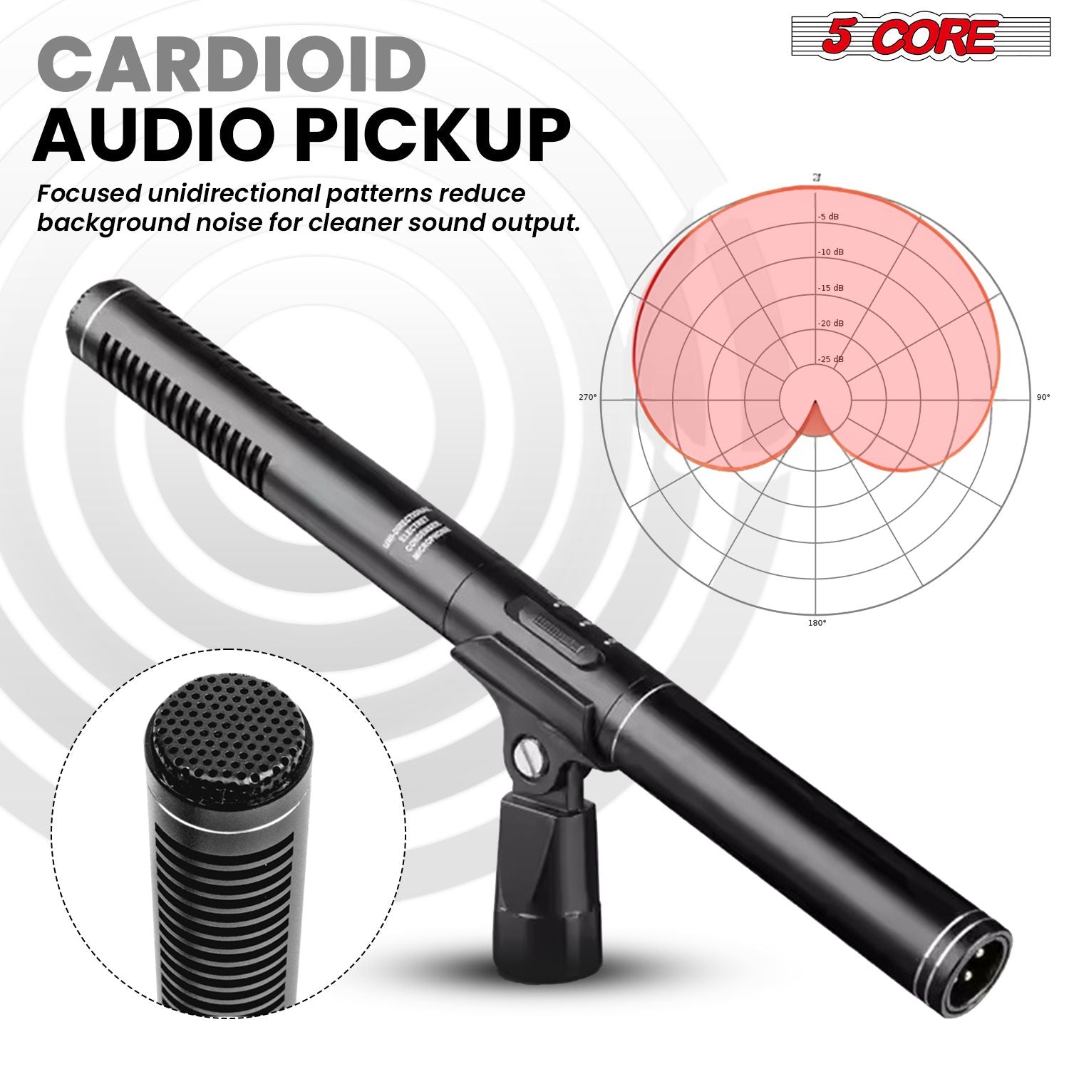 5 Core Boom Mic Professional Shotgun Microphone for Camera XLR Electret Condenser Interview Microfono for Reporter Video, Interview, Vlogging, Broadcast Mic - IM 320 - 7DAY'S