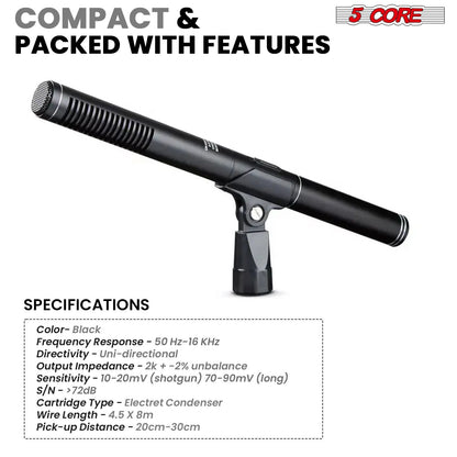 5 Core Boom Mic Professional Shotgun Microphone for Camera XLR Electret Condenser Interview Microfono for Reporter Video, Interview, Vlogging, Broadcast Mic - IM 320 - 7DAY'S