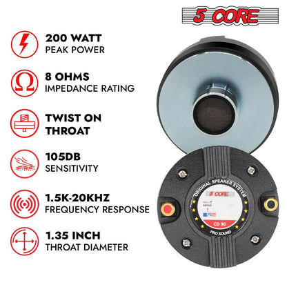 5 Core Compression Driver Titanium Voice Coil 200W Peak Audio Horn Speaker Tweeter System Super Loud - 7DAY'S